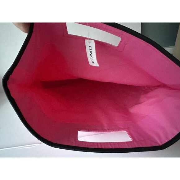 NWT Clinique logo Pink 15" Large Tote Bag faux leather handle 2023 - Picture 6 of 7